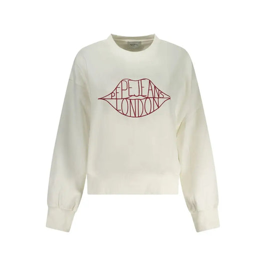 Cream-colored Pepe Jeans Bianco cotton women’s sweatshirt with red lip logo