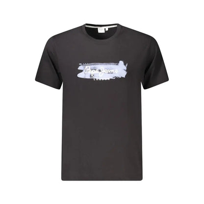 Pepe jeans black cotton men t-shirt med hvid penselstrøg grafik