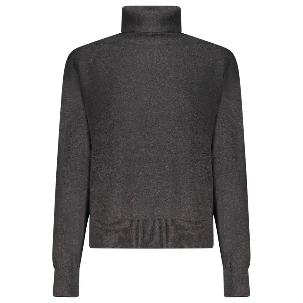 Pepe jeans black cotton kvindesweater i mørkegrå, tekstureret strik med ribbade manchetter