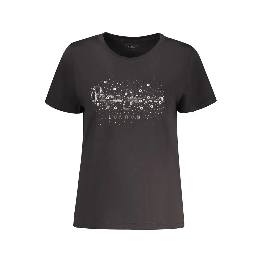 Sort pepe jeans sort bomulds t-shirt med rhinesten-logo og London-tekst