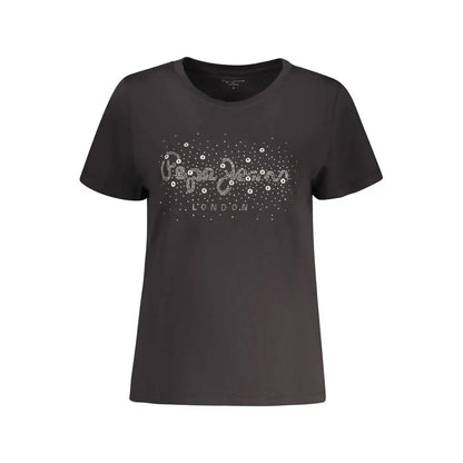 Sort pepe jeans sort bomulds t-shirt med rhinesten-logo og London-tekst