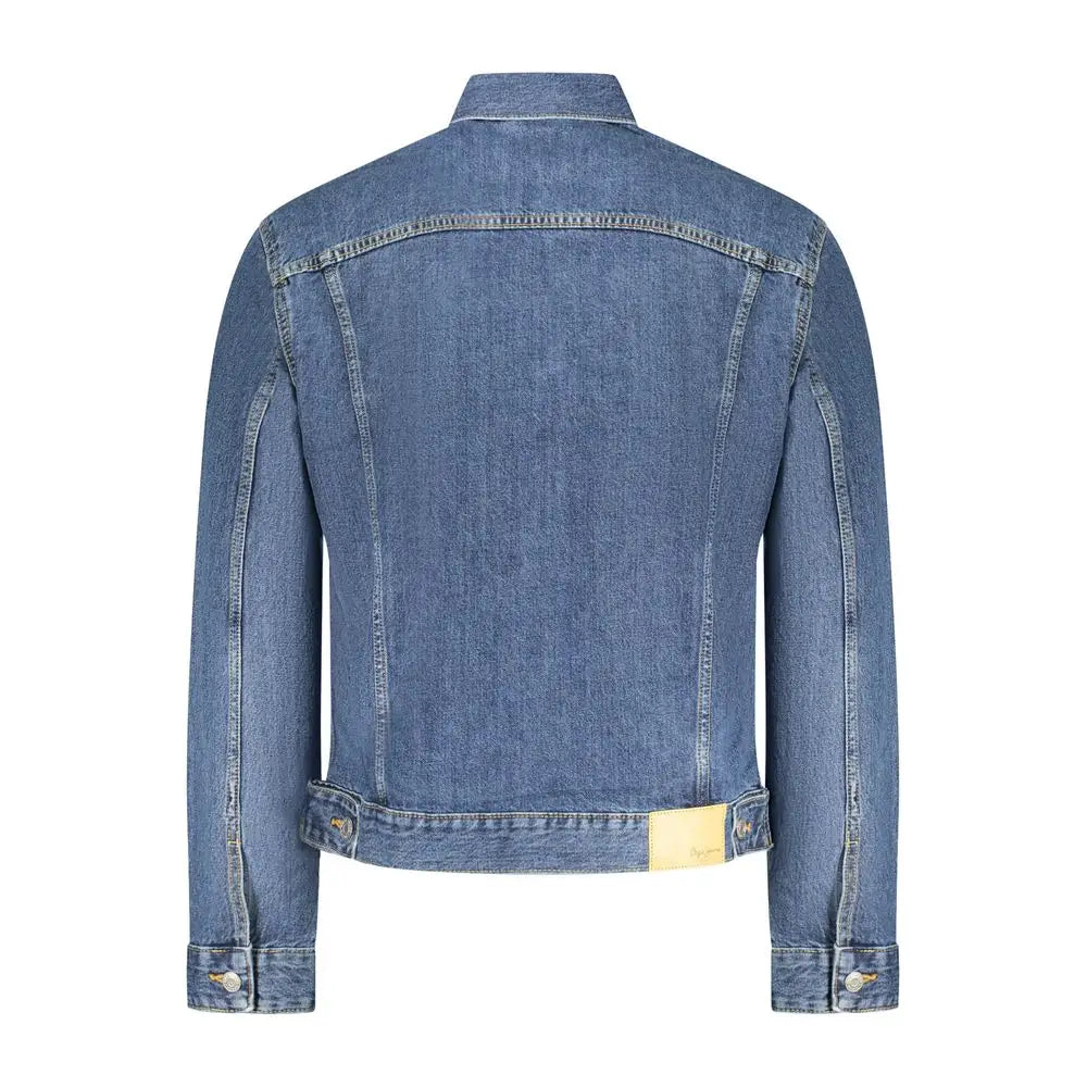 Pepe jeans blu cotton herrejakke i blå denim med klassisk krave og knapede manchetter