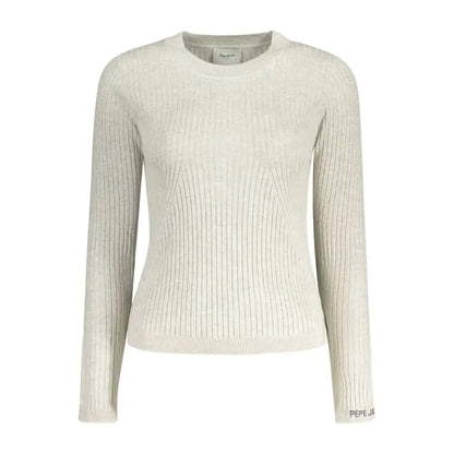 Pepe jeans grigio cotton kvindesweater i cremfarvet rib-strik med logo