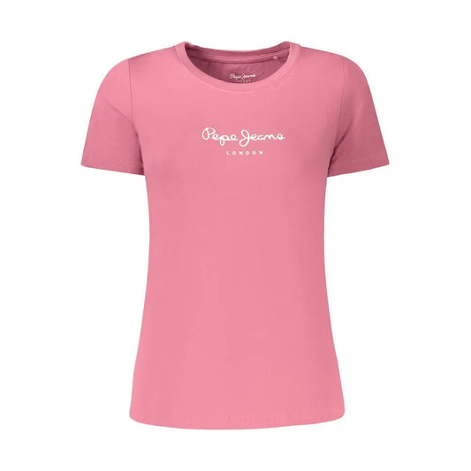 Pepe Jeans pink cotton T-shirt with white cursive logo and London text