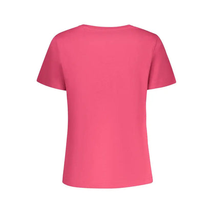 Vibrant pink Pepe Jeans Rosa cotton women t-shirt with crew neck
