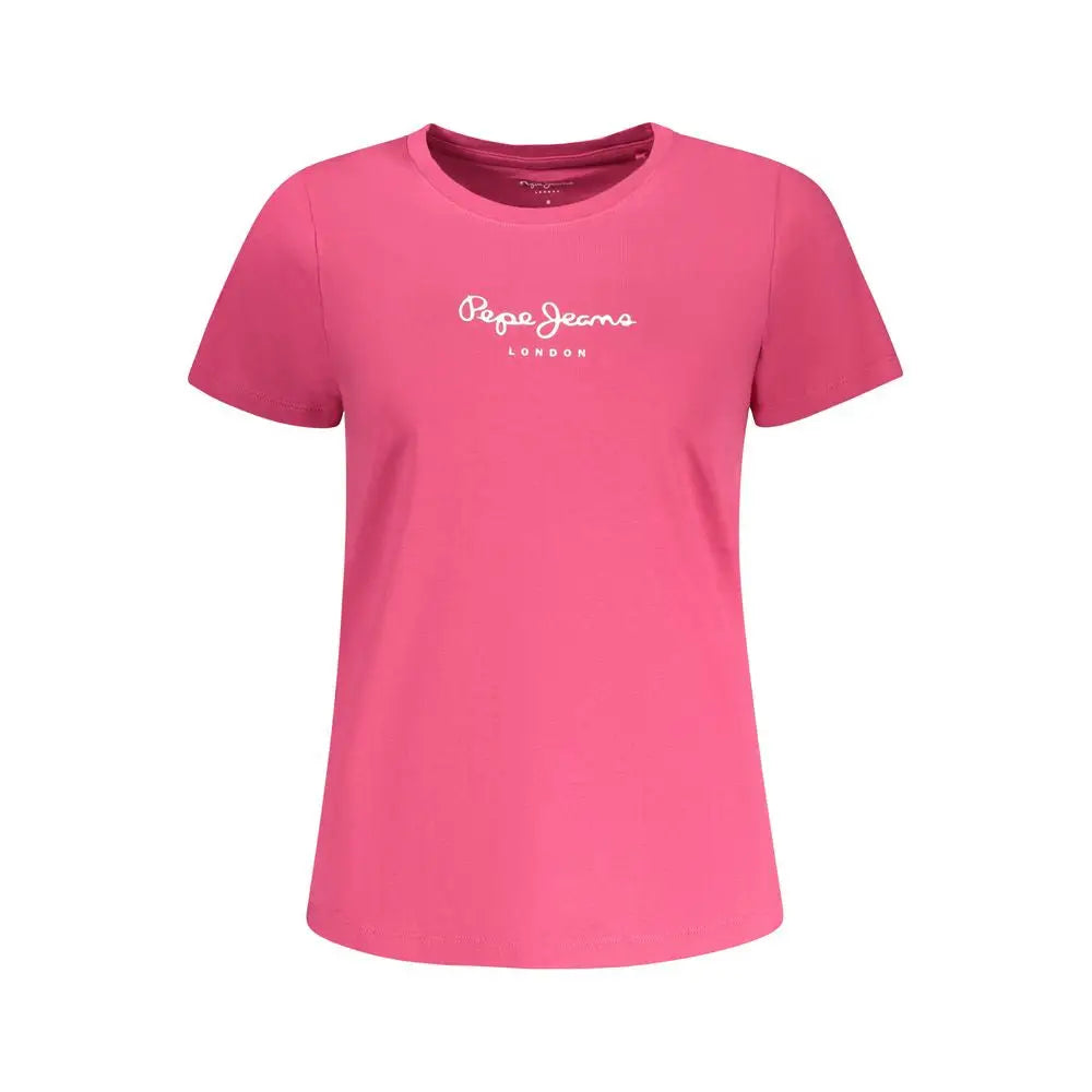 Vibrant pink Pepe Jeans Rosa cotton women t-shirt med hvid logo