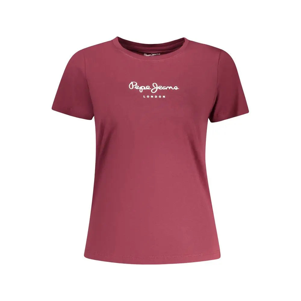 Maroon Pepe Jeans Rosso cotton kvinders t-shirt med hvidt logo