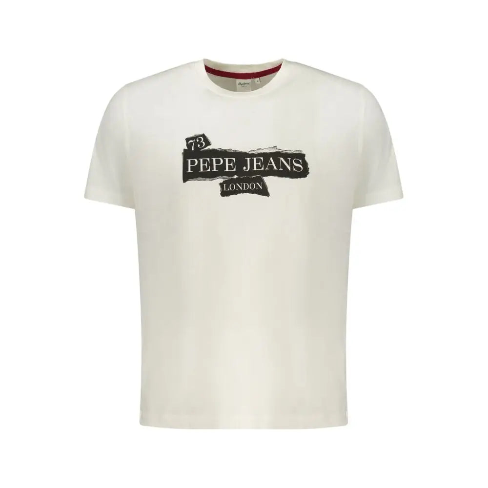 Pepe jeans white cotton t-shirt med sort revnet logo i creme