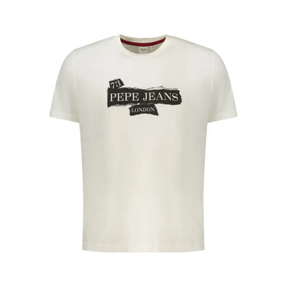 Pepe jeans white cotton t-shirt med sort revnet logo i creme