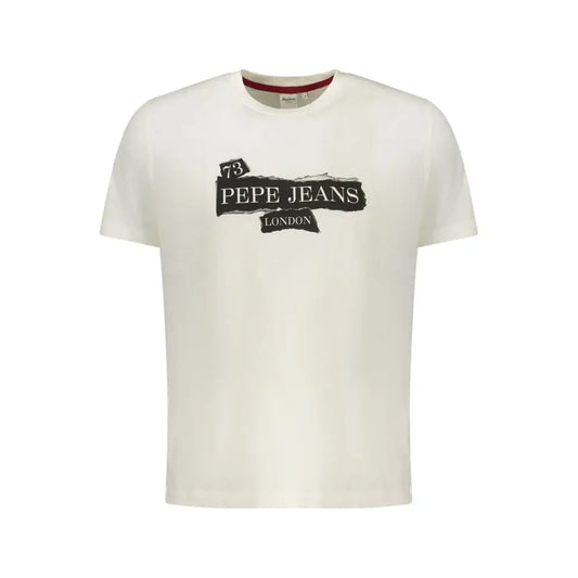 Pepe jeans white cotton t-shirt med sort revnet logo i creme