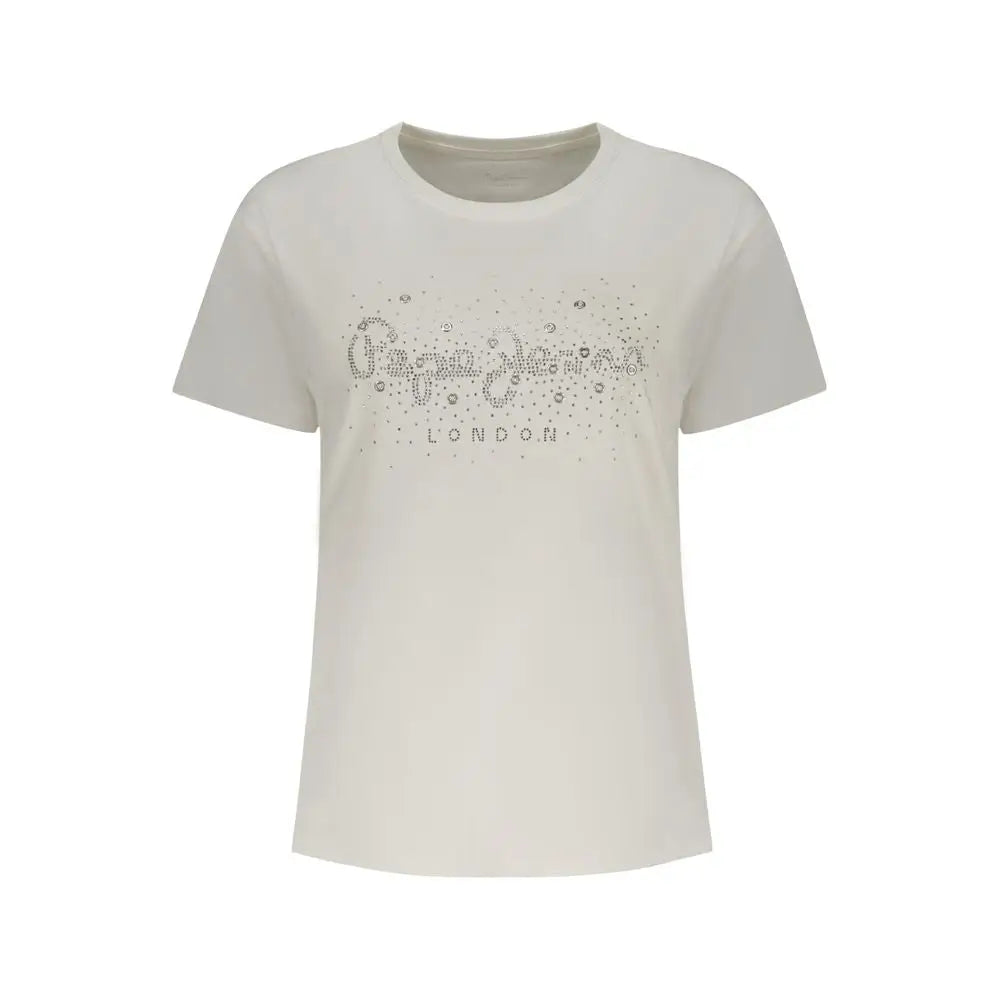 Pepe jeans bomulds t-shirt i hvid bomuld med rhinesten på brystet