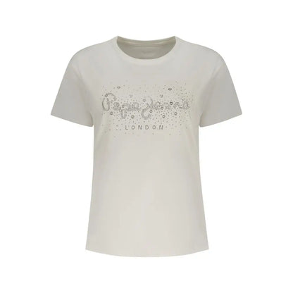 Pepe jeans bomulds t-shirt i hvid bomuld med rhinesten på brystet