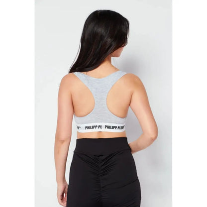 Grå Philipp Plein sports-bh med hvid logo-bånd til tank top