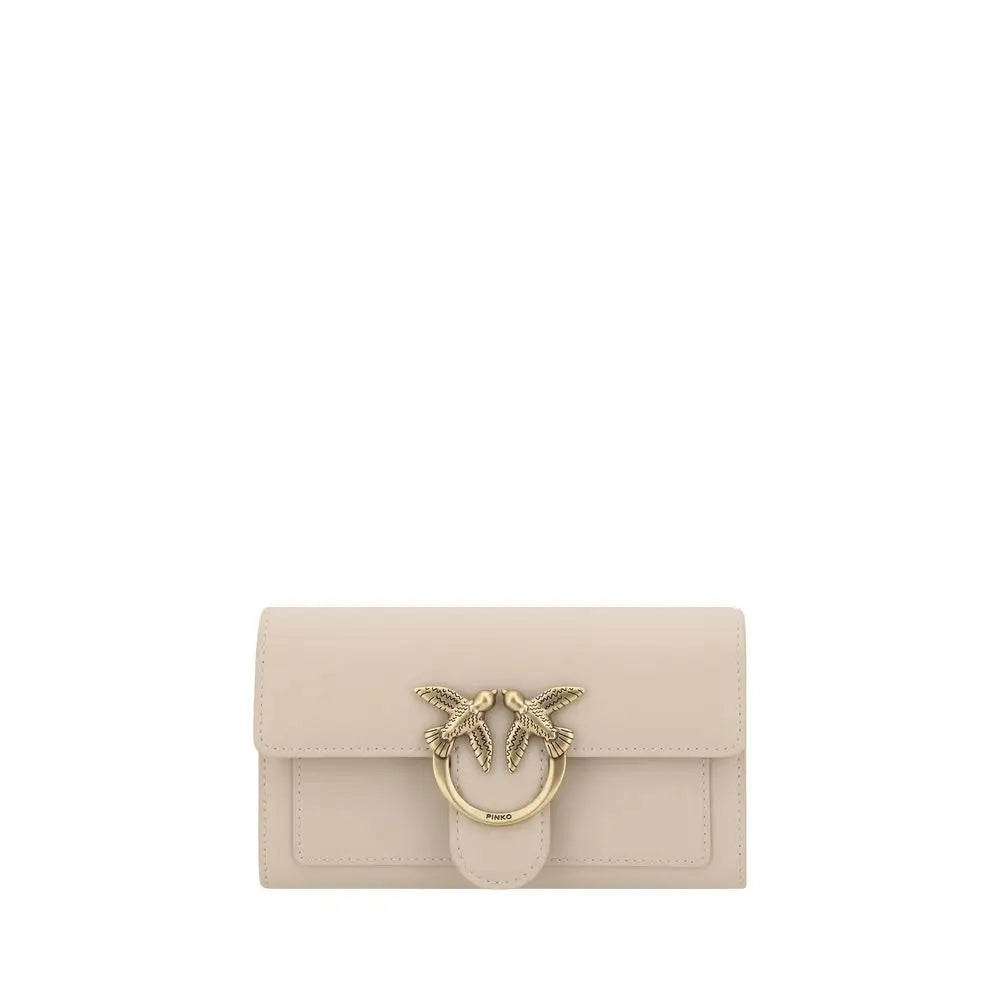 PINKO beige læder skulder taske med fugl og ring spænde