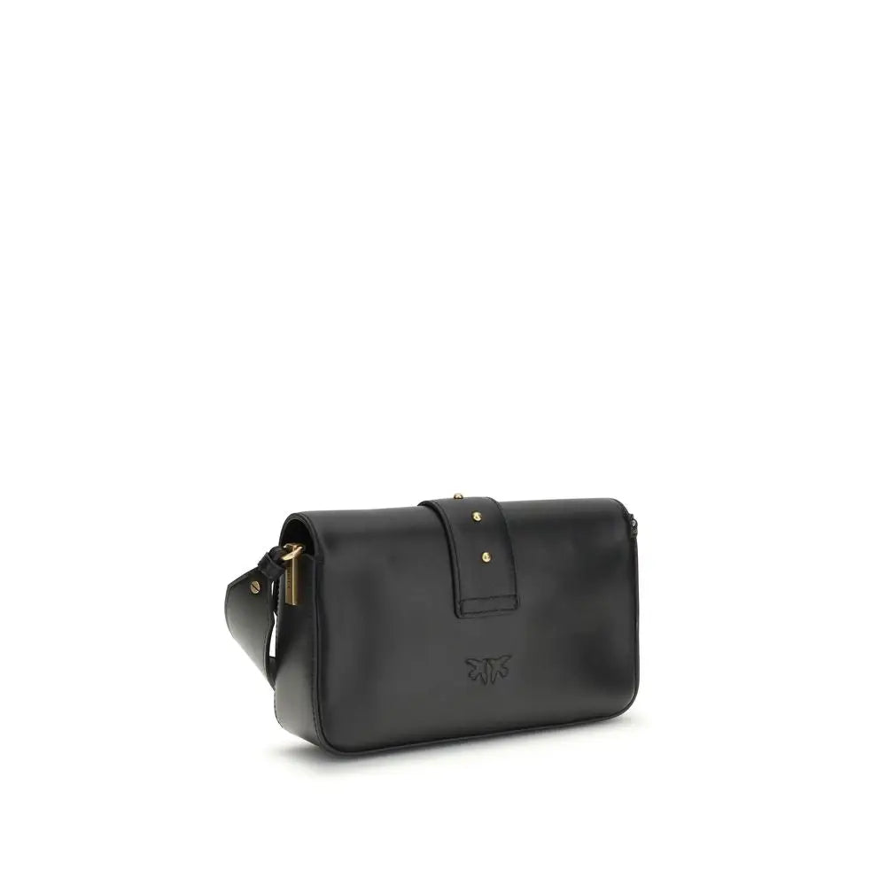 Pinko black calf læder skulder taske i minimalistisk design med guld hardware