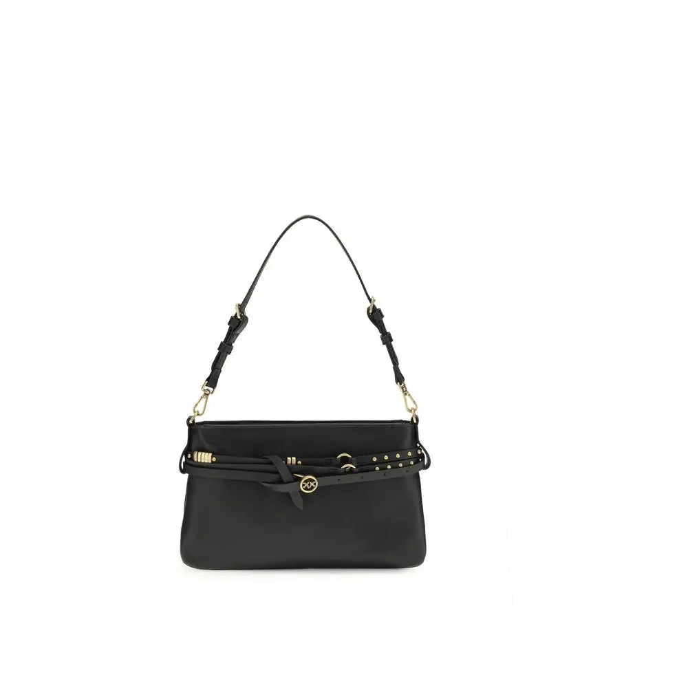 Pinko black calf leather Bos Taurus shoulder bag with gold hardware
