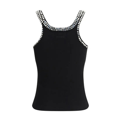 Pinko black cotton top med sølv rhinesten ved hals og skulderbånd