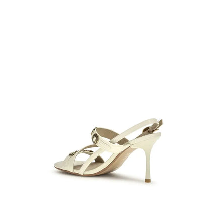 PINKO Cream Calf Leather Bos Taurus Stiletto Heel Sandals - Højhælede sko