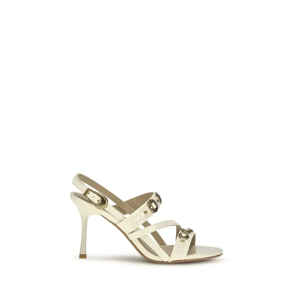 PINKO Cream Calf Leather Bos Taurus Stiletto Heel Sandals - Højhælede sko
