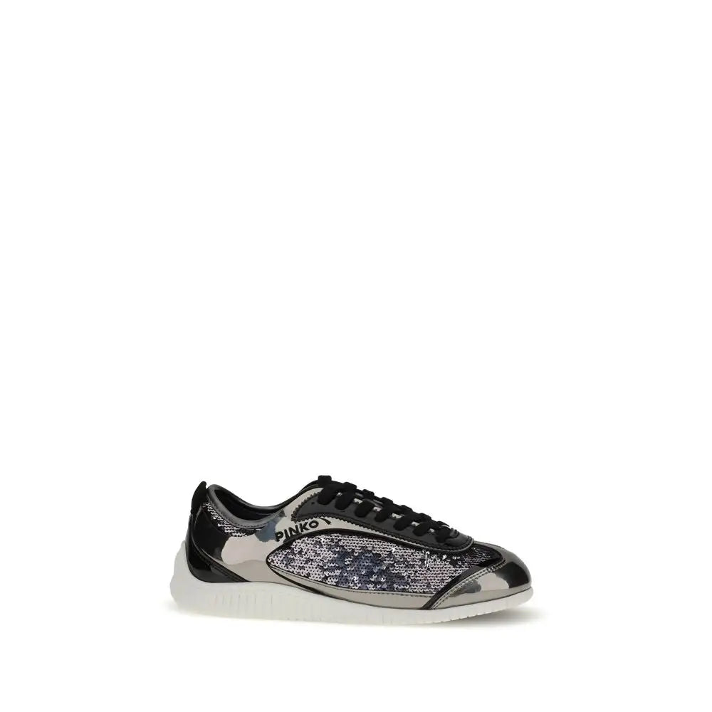 Pinko Paillettes Reby sneakers in sleek silver and black with sequined panel