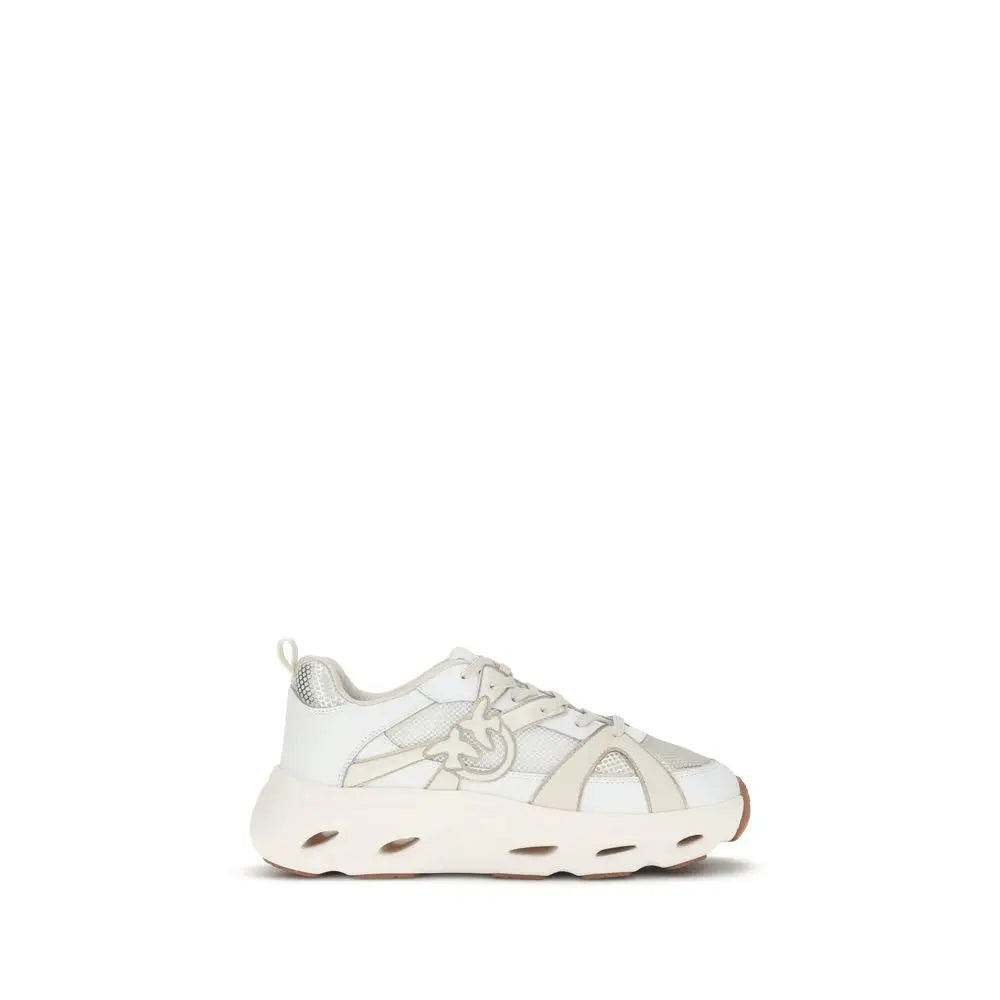 Hvide og beige chunky Pinko Pink Sneakers med mesh og læderoverdel og stemplet logo