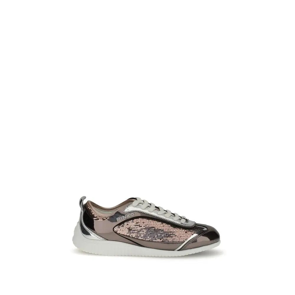 Pinko sequined mirror fabric Reby 10 sneakers in rose gold and silver