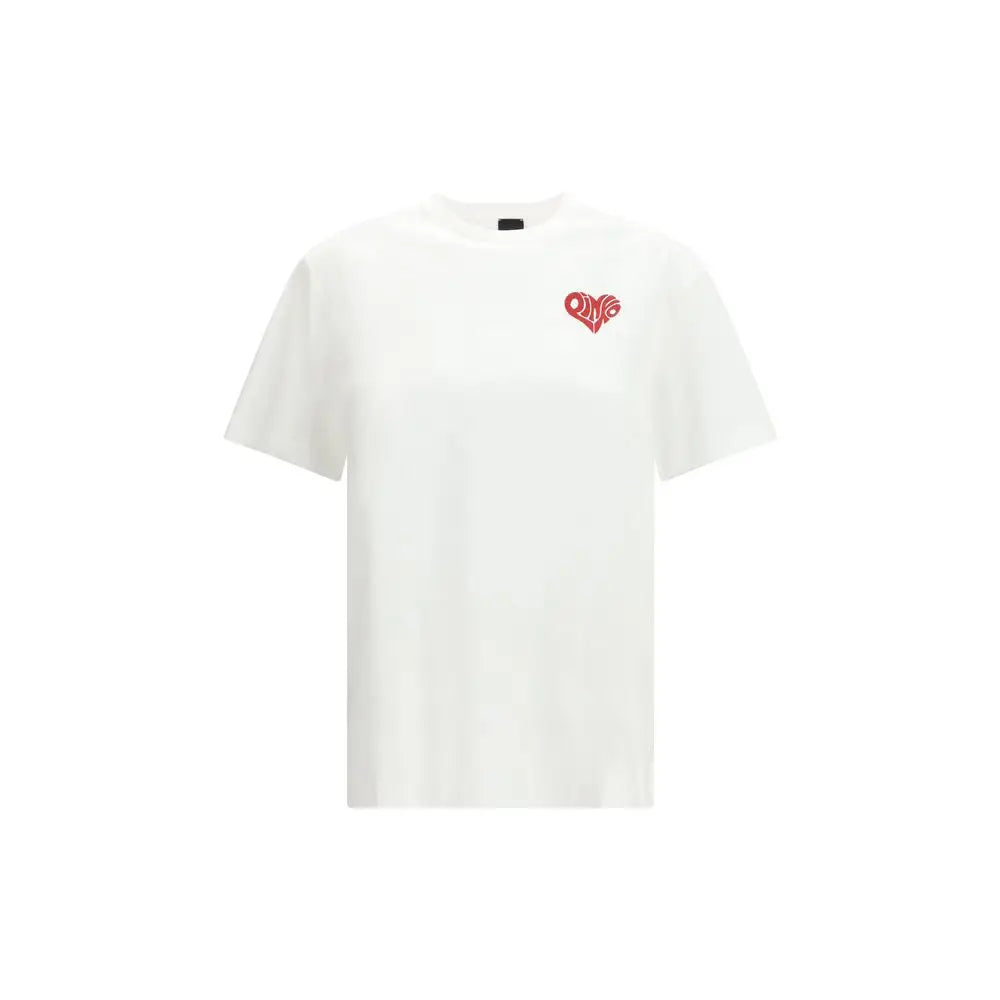 Pinko white cotton t-shirt with red embroidered heart logo on chest