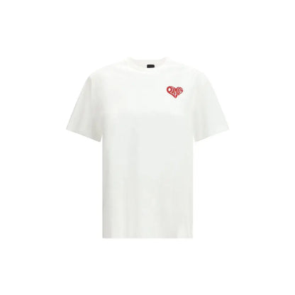 Pinko white cotton t-shirt with red embroidered heart logo on chest