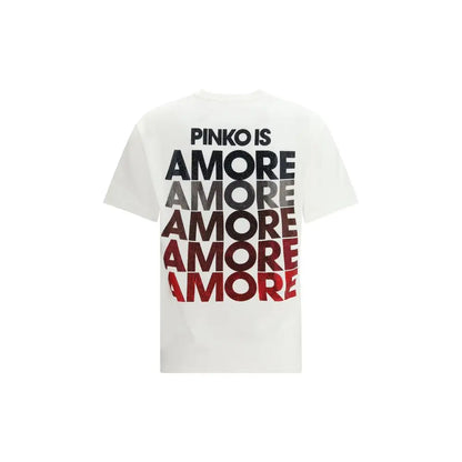 Pinko white cotton t-shirt with amore graphic in black, gray, red