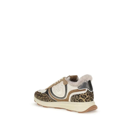 Stilfulde Pinko Zoe leopard sneakers i beige med pelsfor