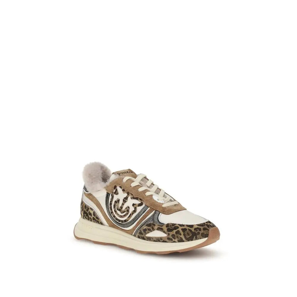 PINKO Zoe leopard sneakers med tan-hvid pelsfor