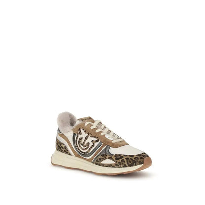 PINKO Zoe leopard sneakers med tan-hvid pelsfor