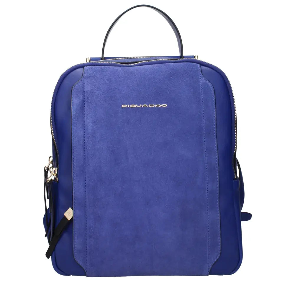 Vibrant Piquadro blue leather suede backpack med sort design og sorte lynlåse