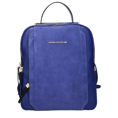 Vibrant Piquadro blue leather suede backpack med sort design og sorte lynlåse