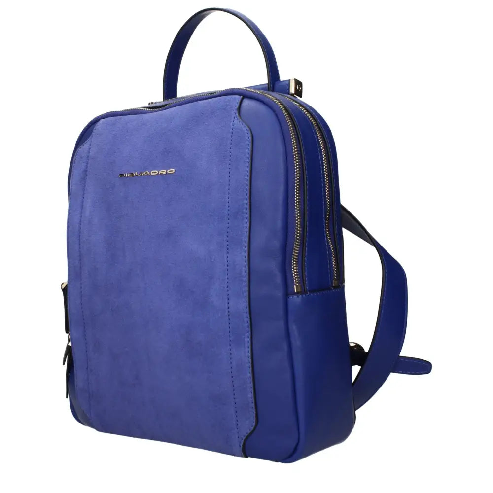 Vibrant Piquadro blue leather suede backpack med sort design og sorte lynlåse