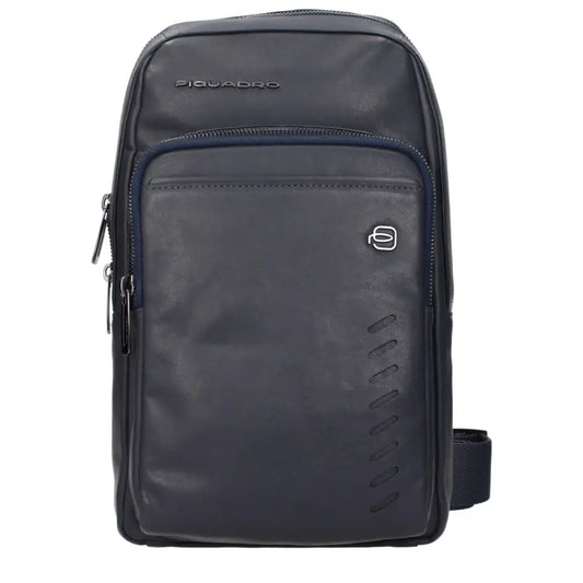 Sort Piquadro Blue læder crossbody taske i sort med navy lynlåse