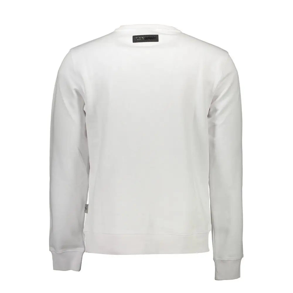 Plein Sport white cotton herresweater i hvidt crewneck med subtil tekstur og sort mærkelap