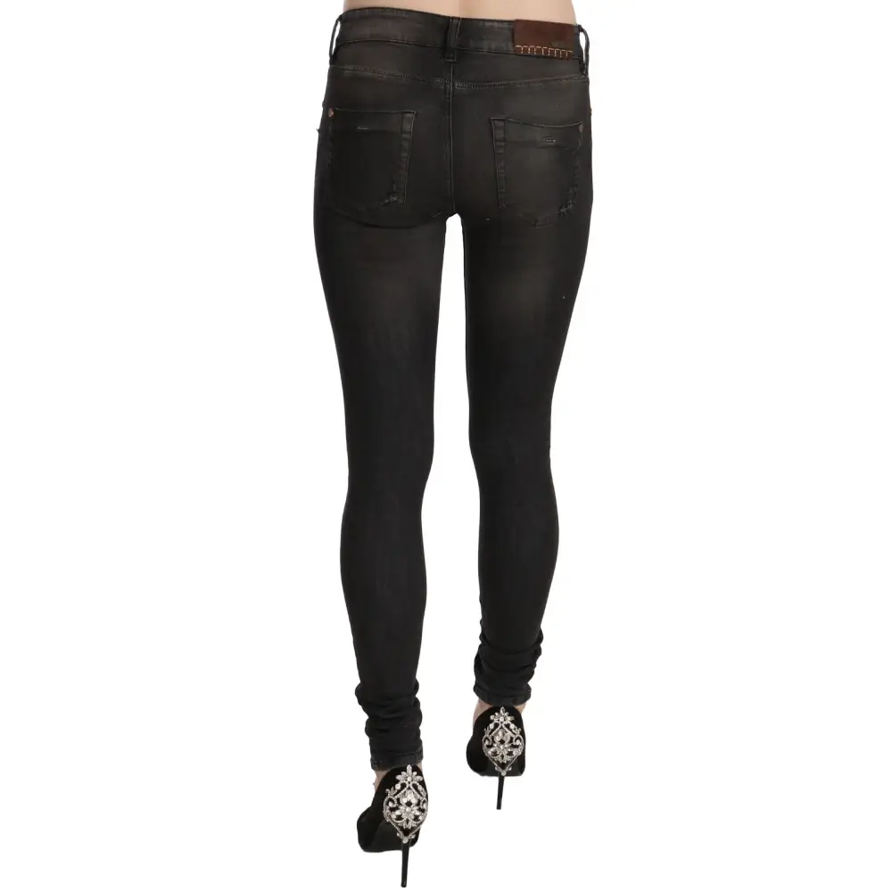 PLEIN SUD Cotton Black Washed Low Waist Skinny Denim Jeans - Jeans