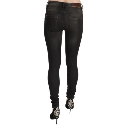 PLEIN SUD Cotton Black Washed Low Waist Skinny Denim Jeans - Jeans