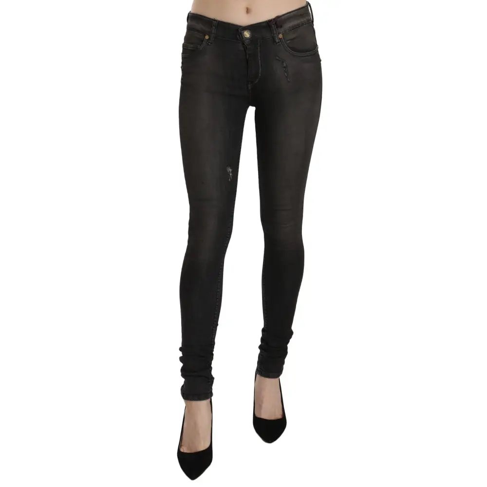 PLEIN SUD Cotton Black Washed Low Waist Skinny Denim Jeans - Jeans