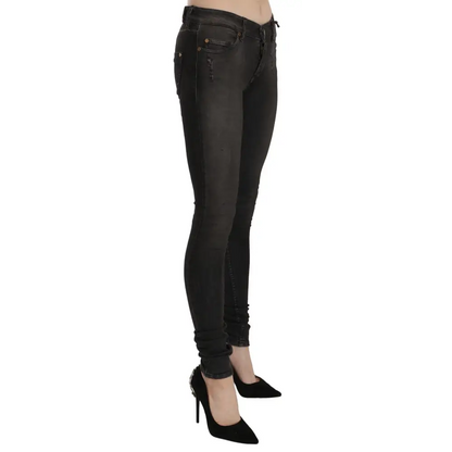PLEIN SUD Cotton Black Washed Low Waist Skinny Denim Jeans - Jeans