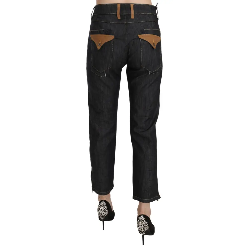 PLEIN SUD Cotton Blue High Waist Straight Cropped Trouser Jeans - Jeans