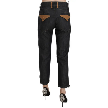 PLEIN SUD Cotton Blue High Waist Straight Cropped Trouser Jeans - Jeans