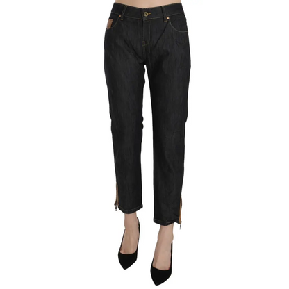 PLEIN SUD Cotton Blue High Waist Straight Cropped Trouser Jeans - Jeans