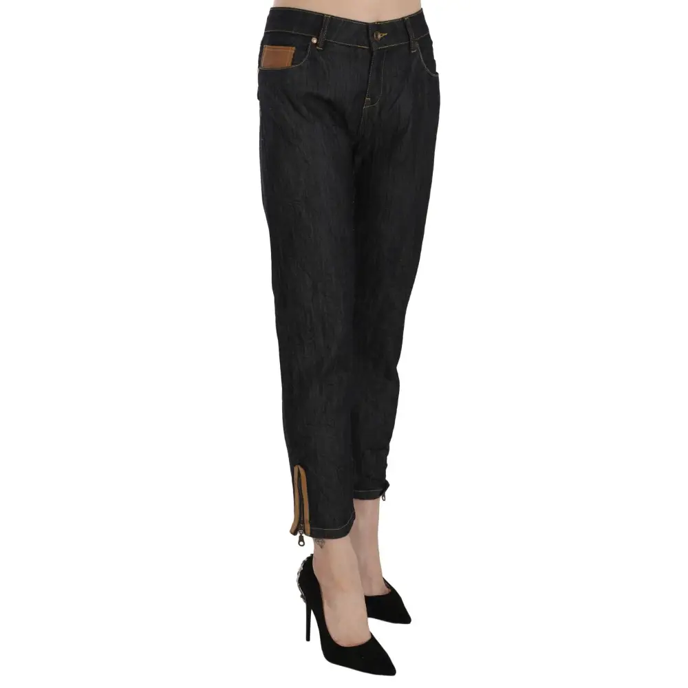 PLEIN SUD Cotton Blue High Waist Straight Cropped Trouser Jeans - Jeans