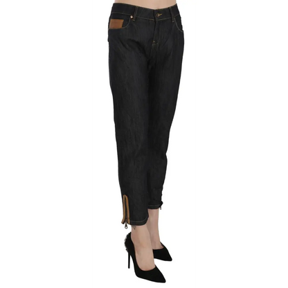 PLEIN SUD Cotton Blue High Waist Straight Cropped Trouser Jeans - Jeans