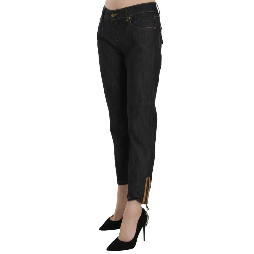 PLEIN SUD Cotton Blue High Waist Straight Cropped Trouser Jeans - Jeans
