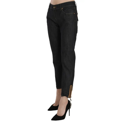 PLEIN SUD Cotton Blue High Waist Straight Cropped Trouser Jeans - Jeans