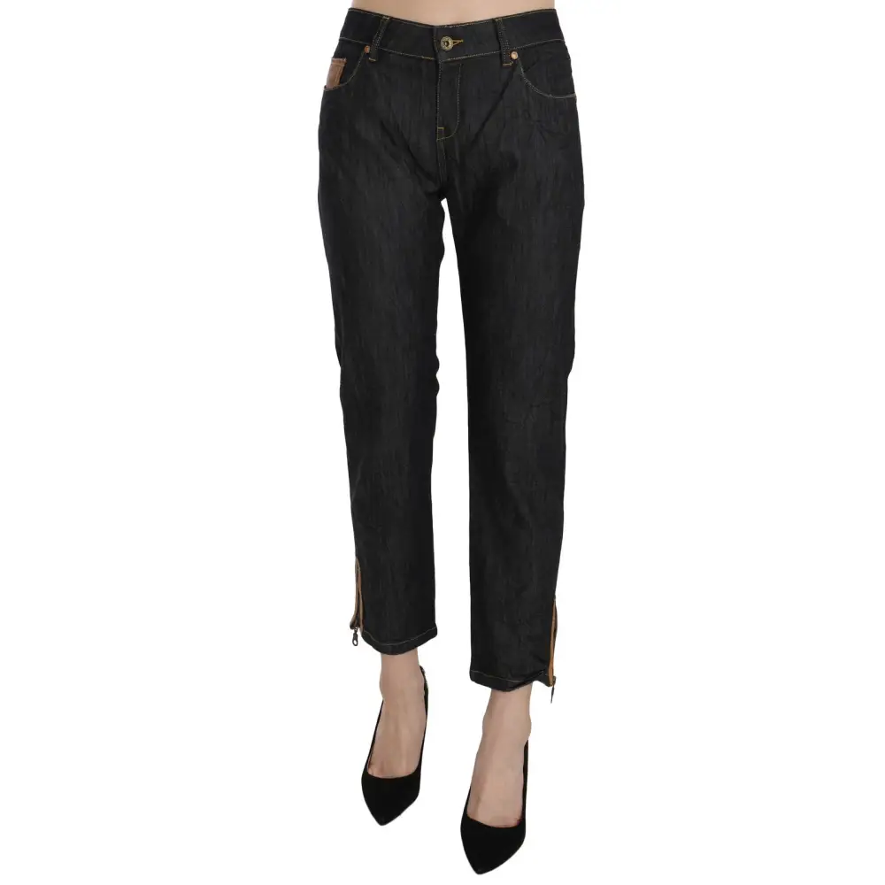 PLEIN SUD Cotton Blue High Waist Straight Cropped Trouser Jeans - Jeans