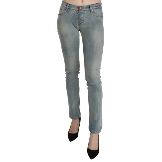 PLEIN SUD Light Blue Washed Mid Waist Skinny Denim Jeans - Jeans